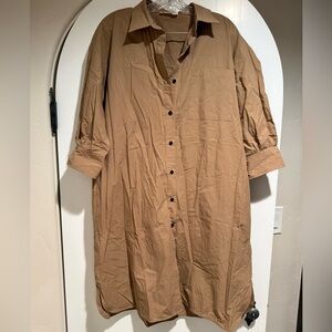 Mod Ref Beige Tan Shirt Dress with Pockets, Size M